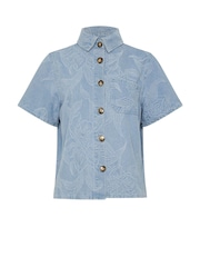 Long Tall Sally Blue Premium Denim Jacquard Shirt - Image 3 of 3