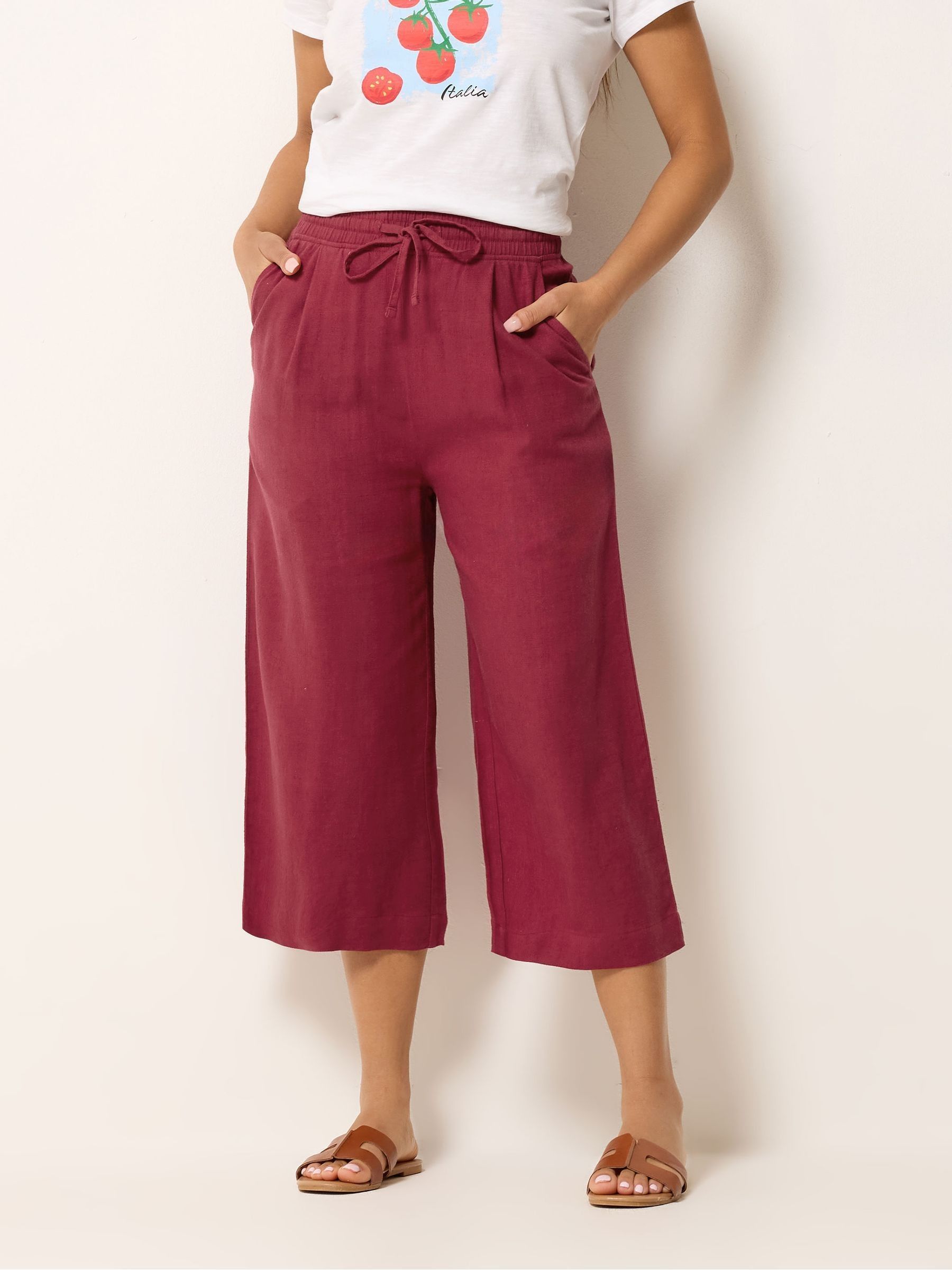 ヤンマ産業 天日干しリネンキュロットパンツ RED 美品 YAMMA