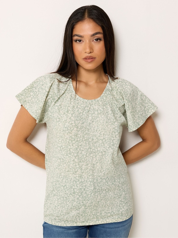 M&Co Green Petite Floral Cotton Scoop Neck Top - Image 1 of 5