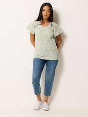 M&Co Green Petite Floral Cotton Scoop Neck Top - Image 2 of 5