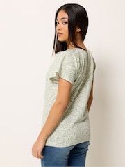 M&Co Green Petite Floral Cotton Scoop Neck Top - Image 3 of 5