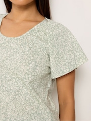 M&Co Green Petite Floral Cotton Scoop Neck Top - Image 4 of 5