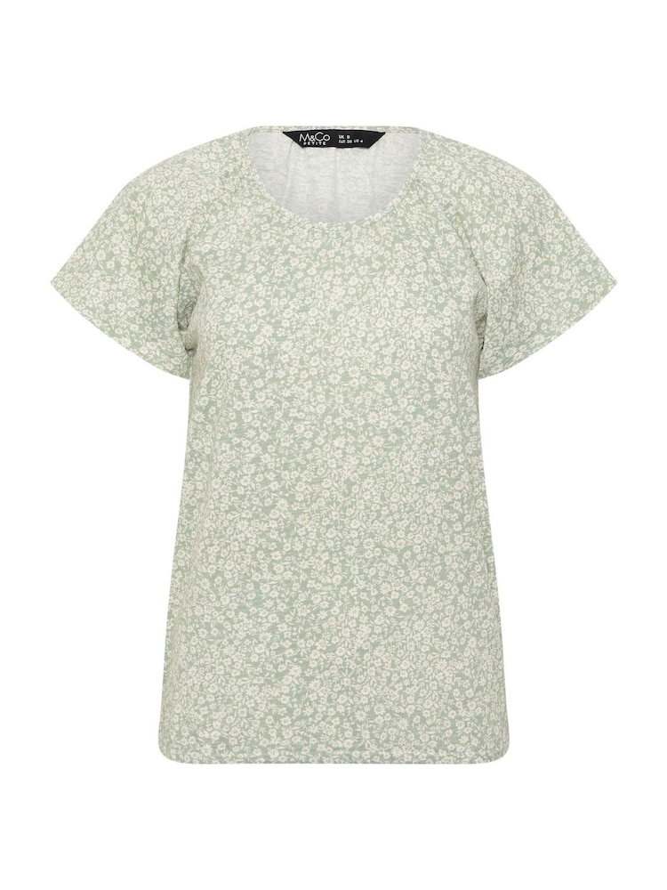 M&Co Green Petite Floral Cotton Scoop Neck Top - Image 5 of 5