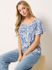 M&Co White Abstract Print Cotton Scoop Neck Top - Image 1 of 5