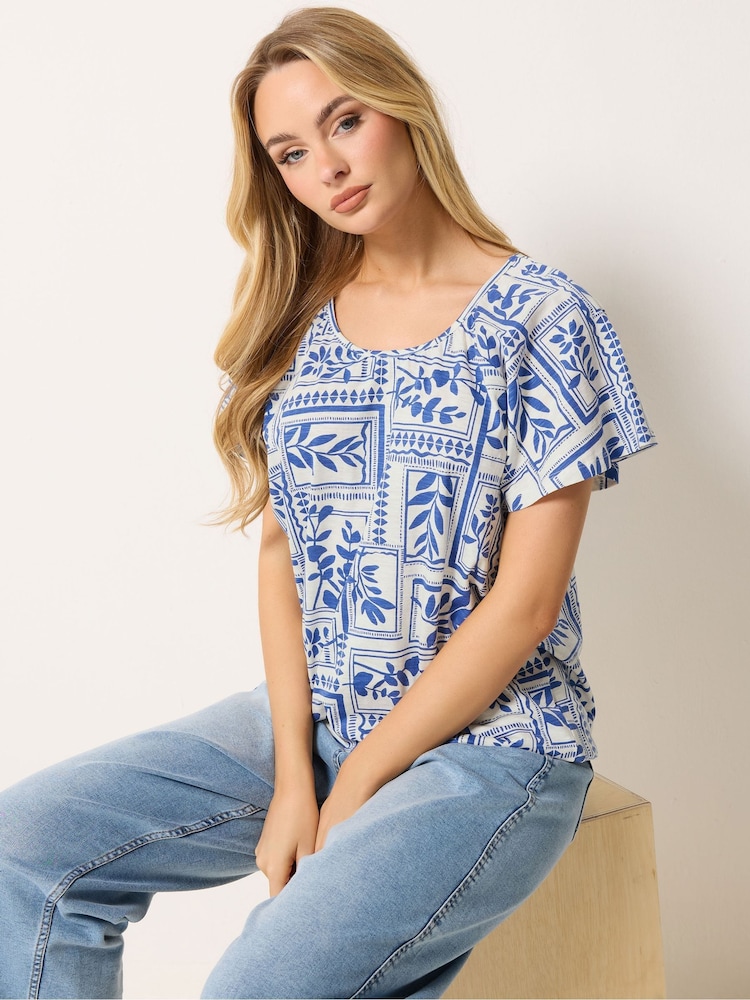 M&Co White Abstract Print Cotton Scoop Neck Top - Image 1 of 5