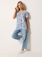 M&Co White Abstract Print Cotton Scoop Neck Top - Image 2 of 5