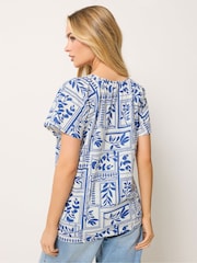 M&Co White Abstract Print Cotton Scoop Neck Top - Image 3 of 5