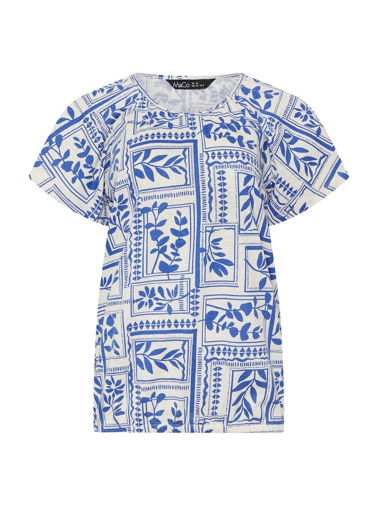 M&Co White Abstract Print Cotton Scoop Neck Top - Image 5 of 5