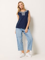 M&Co Blue Embroidered Notch Neck Top - Image 2 of 4