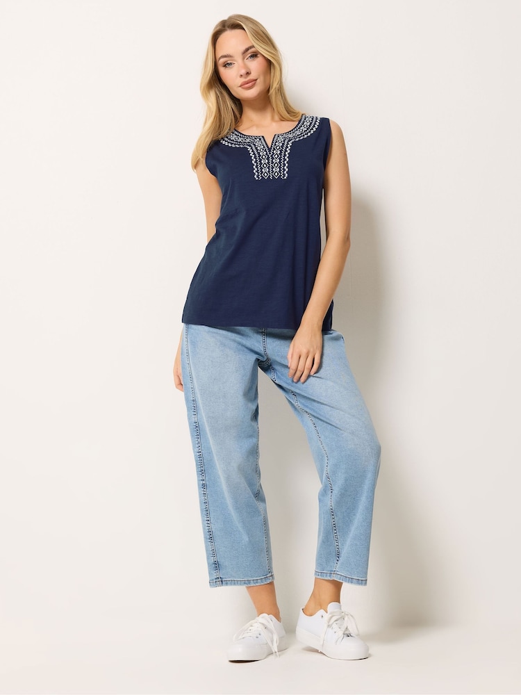 M&Co Blue Embroidered Notch Neck Top - Image 2 of 4