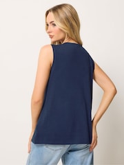 M&Co Blue Embroidered Notch Neck Top - Image 3 of 4