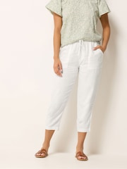 M&Co White Petite Linen Blend Cropped Trousers - Image 1 of 2