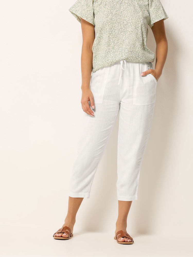 M&Co White Petite Linen Blend Cropped Trousers - Image 1 of 2