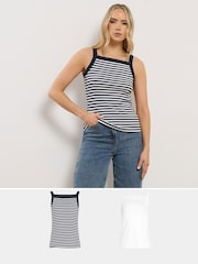 Long Tall Sally White High Neck Ribbed Vest Tops 2 Pack - Image 1 of 8