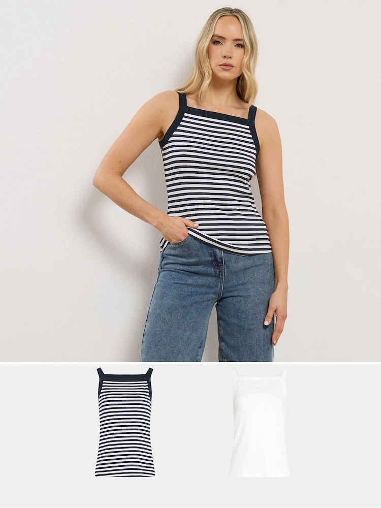Long Tall Sally White High Neck Ribbed Vest Tops 2 Pack - Image 1 of 8