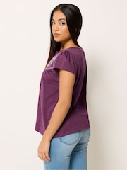 M&Co Purple Petite Embroidered Notch Neck Top - Image 3 of 5