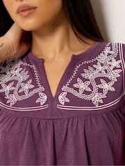 M&Co Purple Petite Embroidered Notch Neck Top - Image 4 of 5