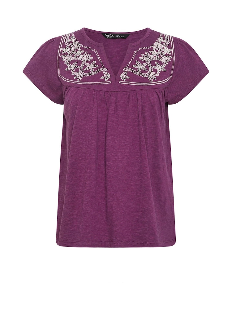 M&Co Purple Petite Embroidered Notch Neck Top - Image 5 of 5