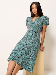 M&Co Green Petite Floral Midi Wrap Dress - Image 2 of 5