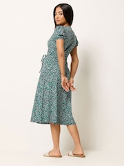 M&Co Green Petite Floral Midi Wrap Dress - Image 3 of 5