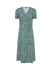 M&Co Green Petite Floral Midi Wrap Dress - Image 5 of 5