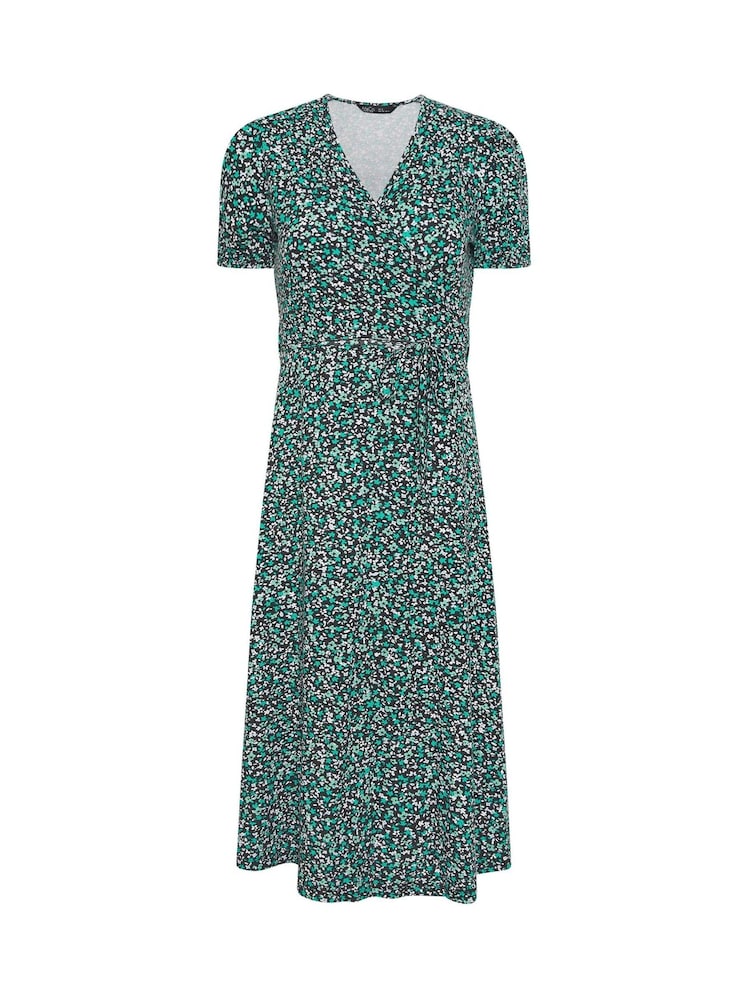 M&Co Green Petite Floral Midi Wrap Dress - Image 5 of 5
