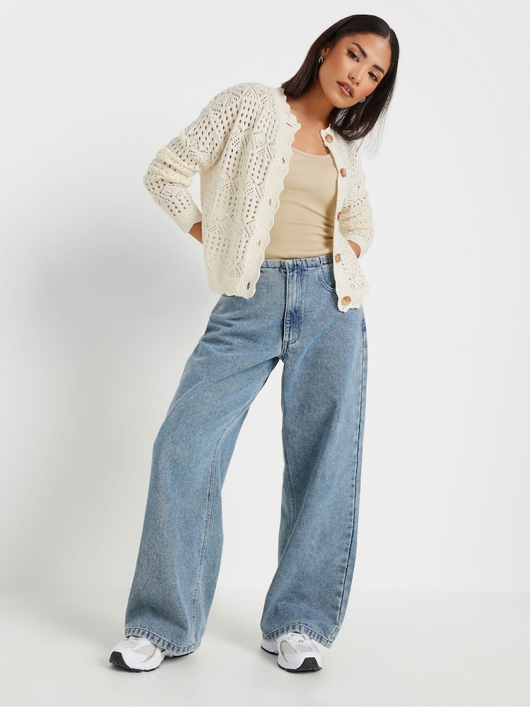 PixieGirl Petite Cream Crochet Button Cardigan - Image 1 of 3 PixieGirl Petite Cream Crochet Button Cardigan - Image 1 of 3