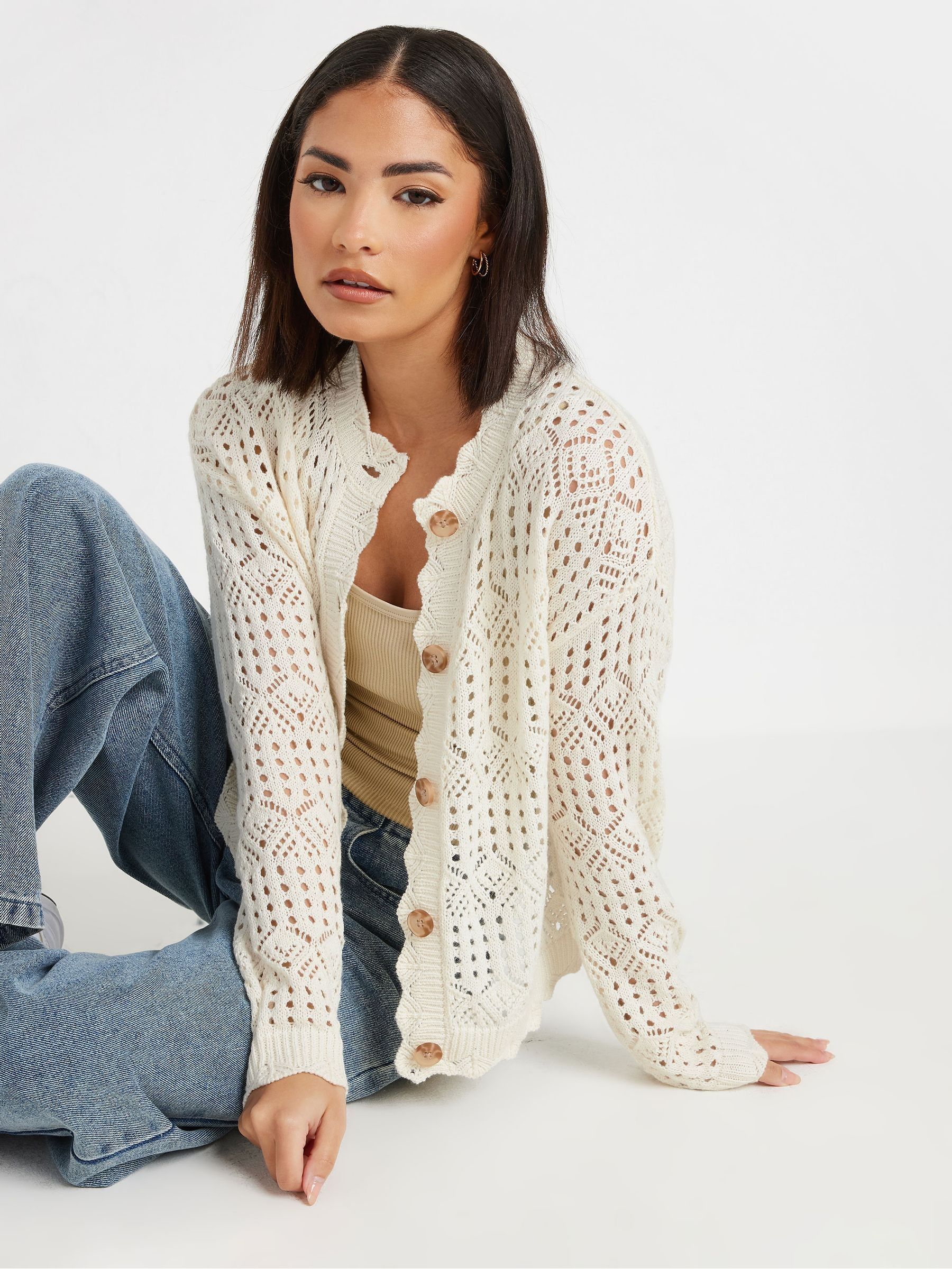 Buy PixieGirl Petite Cream Crochet Button Cardigan from Next USA