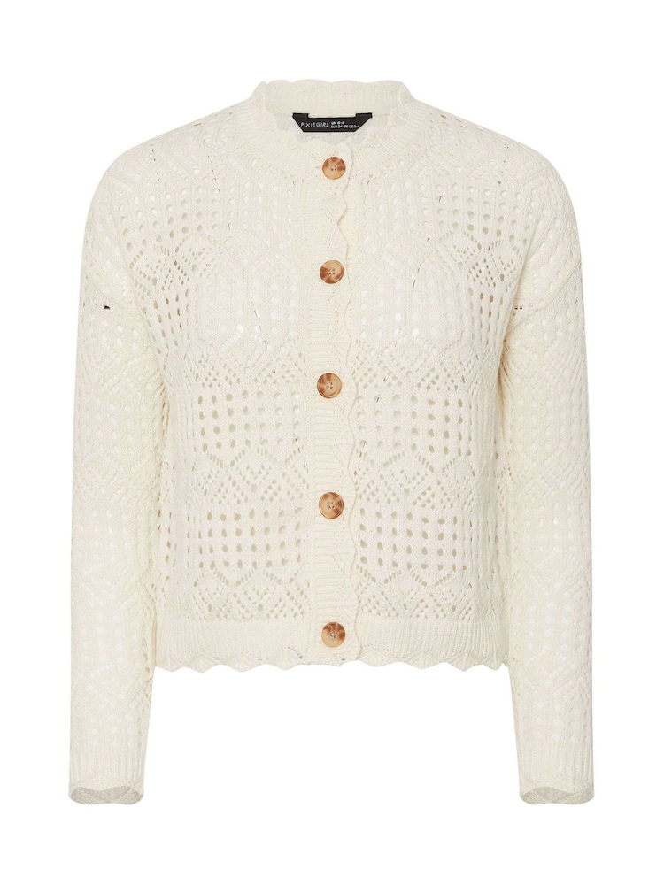 PixieGirl Petite Hæklet Cardigan Med Knapper - Billede 9 af 9