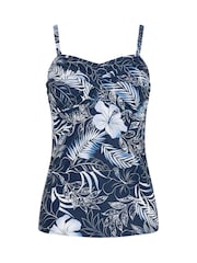 M&Co Blue Tropical Print Twist Front Tankini Top - Image 6 of 7