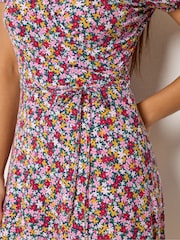 M&Co Purple Petite Floral Midi Wrap Dress - Image 4 of 5