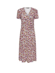 M&Co Purple Petite Floral Midi Wrap Dress - Image 5 of 5