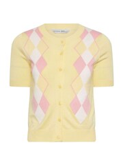 PixieGirl Petite Yellow Argyle Short Sleeve Cardigan - Image 5 of 5