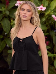 PixieGirl Petite Black Cheesecloth Bow Front Cami Top - Image 1 of 5