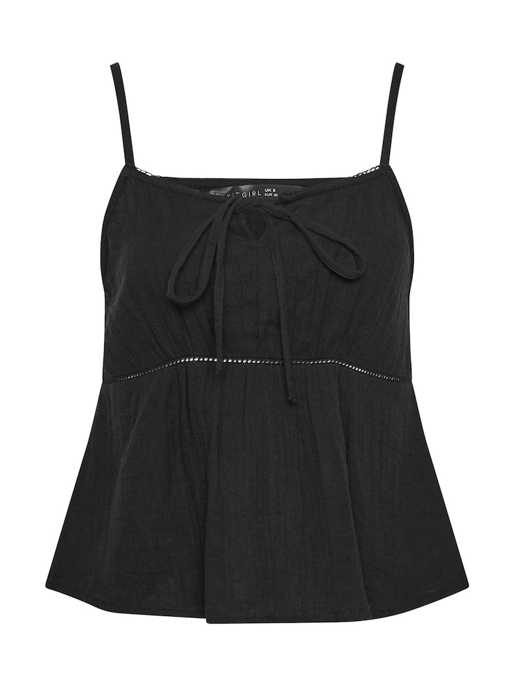 PixieGirl Petite Black Cheesecloth Bow Front Cami Top - Image 5 of 5