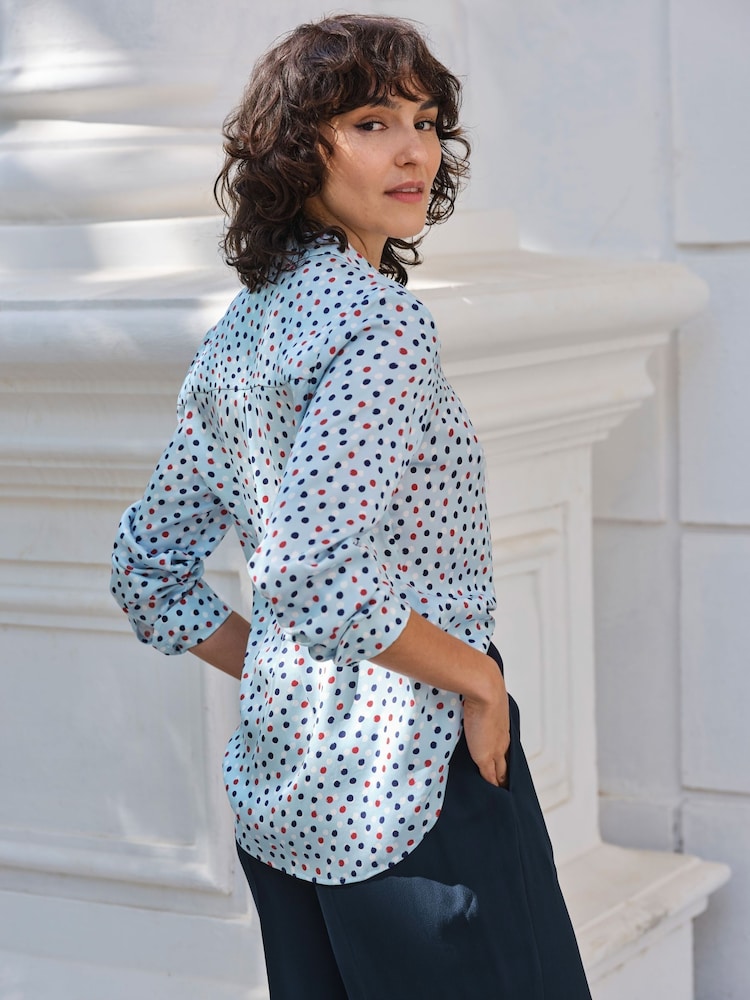 Blau/Rot/Gepunktet - Pure Collection Hemd aus Seidensatin, gepunktet - Bild 2 von 3