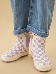 Warm Waterproof Fur-Lined Ankle Wellie Purple Boots Check Print - Image 1 of 6