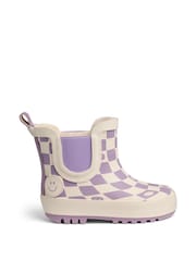Warm Waterproof Fur-Lined Ankle Wellie Purple Boots Check Print - Image 4 of 6