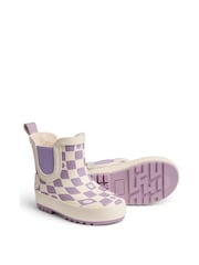 Warm Waterproof Fur-Lined Ankle Wellie Purple Boots Check Print - Image 5 of 6