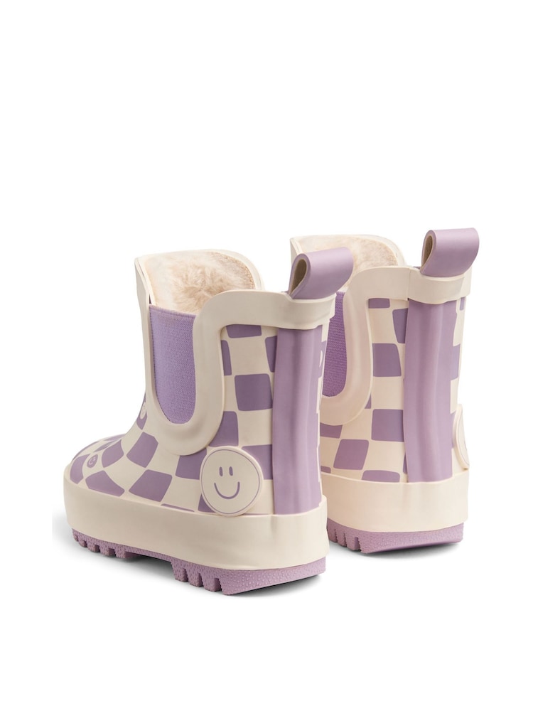 Warm Waterproof Fur-Lined Ankle Wellie Purple Boots Check Print - Image 6 of 6
