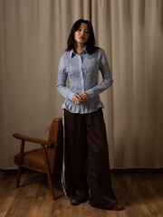 Amy Lynn Blue Olivia Smocked Cotton Shirt - Image 3 of 11