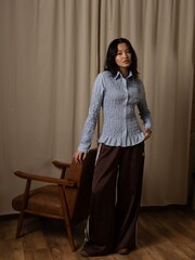 Amy Lynn Blue Olivia Smocked Cotton Shirt - Image 4 of 11