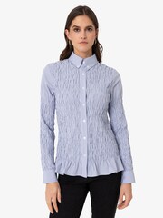 Amy Lynn Blue Olivia Smocked Cotton Shirt - Image 6 of 11