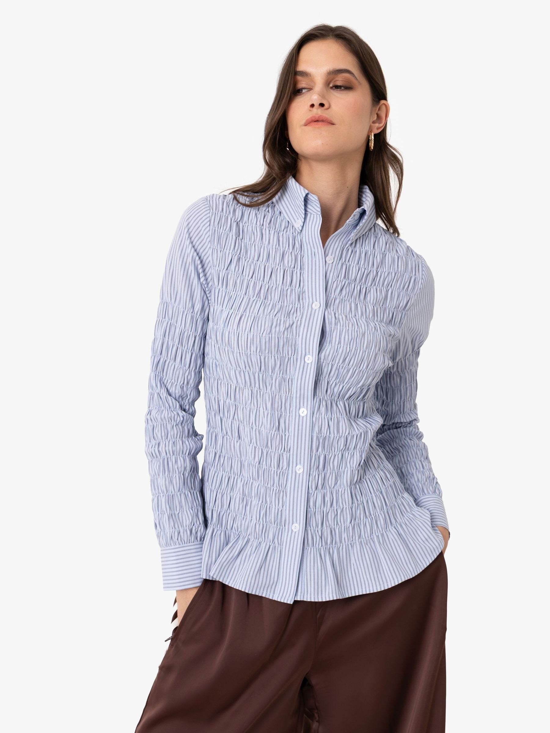 Buy Amy Lynn Blue Olivia Smocked Cotton Shirt from Next USA