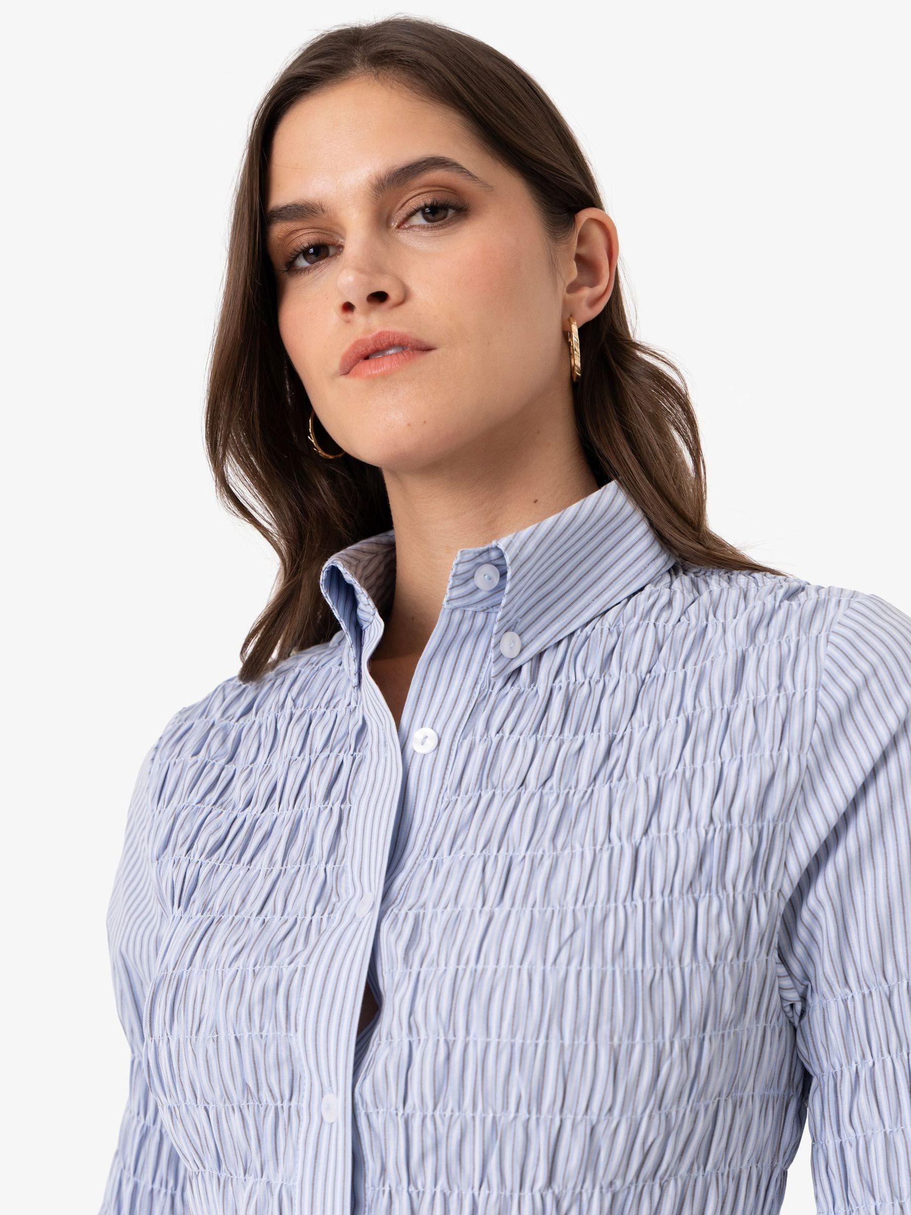 Buy Amy Lynn Blue Olivia Smocked Cotton Shirt from Next USA