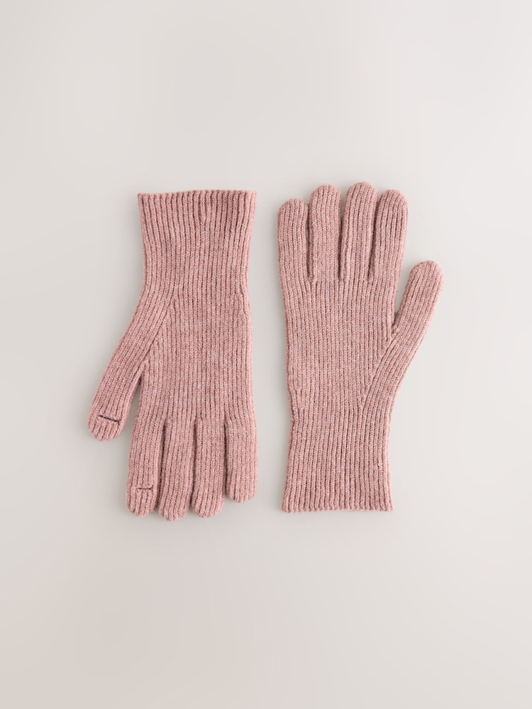 Pink Ribbed Gloves - Image 1 of 3 Pink Ribbed Gloves - Image 1 of 3