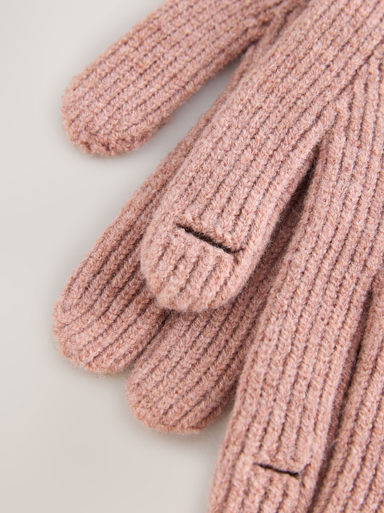 Pink Ribbed Gloves - Image 2 of 3 Pink Ribbed Gloves - Image 2 of 3