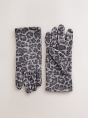 Grey Leopard Print Fleece Gloves - Image 1 of 3