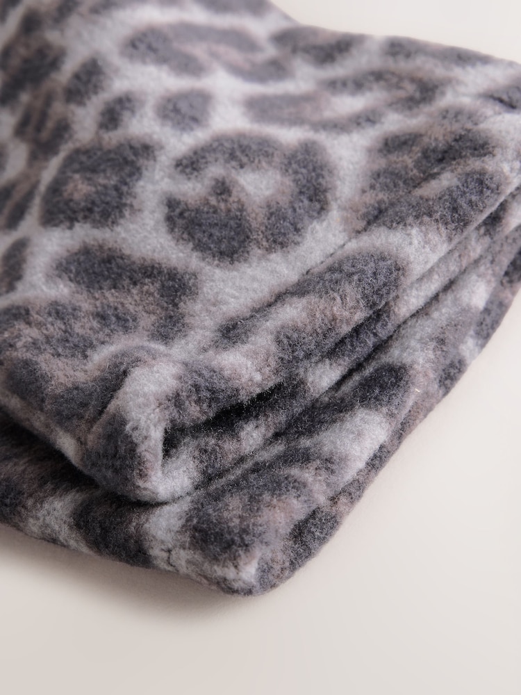 Grey Leopard Print Fleece Gloves - Image 3 of 3