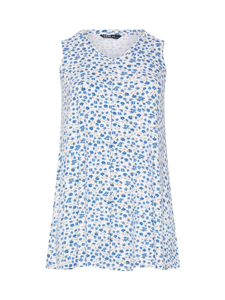 Yours Curve Blue Pleated Front Vest Top - Image 5 of 5